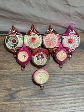Vtg Mercury Glass Indent Reflector Christmas Ornaments Teardrop Finial Lot 8 MCM picture