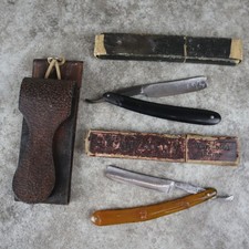 VTG 1934 Straight Razor Lot WM Elliot Pike Stropper Leather Strop picture