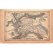 Antique 1889 Map of Alaska 1889 Pocket Map Engraving SAG4-H3 picture