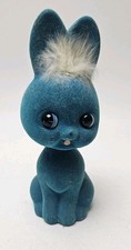 Vintage RIES Japan Blue Flocked Bunny Rabbit Bobblehead Bank picture