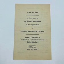 1942 Trinity Reformed Church 30th Anniversary Program Biglerville PA D3 picture