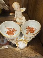 Herend Chinese Bouquet Rust porcelain twin salt cellar with a putto cherub picture