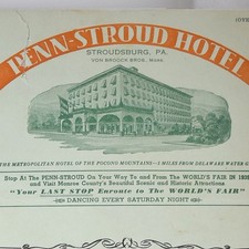 1939 Penn-Stroud Hotel Restaurant Menu Stroudsburg Pennsylvania NY World's Fair picture