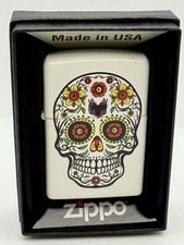 2018 Sugar Skull Flowers White Matte Zippo Lighter NEW picture