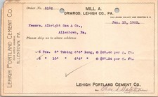 Lehigh Portland Cement Co Allentown PA 1902 Billhead Ormrod Mill picture