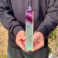 1.7LB Natural Rainbow Fluorite Obelisk Quartz Crystal Wand Tower Point Healing picture