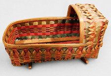 Native American Wabanaki Ash Splint Basket Cradle Hooded Baby Carrier Maine picture