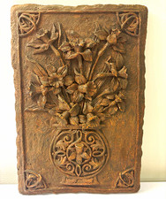 Vintage Hermitage Resin Floral Urn Wall Plaque Faux Bronze 7x10 picture