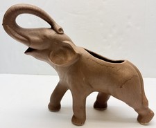Vintage Heavy Brown Elephant Planter Trunk Up For Good Luck  picture