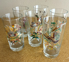 Set of 6 VTG West Virginia Glass Company Game Bird Tumblers Highball Glasses MCM picture
