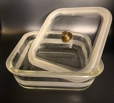 Vintage Frosted Glass Refrigerator Saver Covered Storage Dish Brass Knob Lid picture