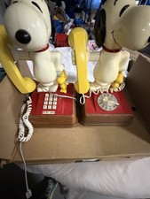 Vintage Snoopy and Woodstock Phone LOT of 2 Rotary + Push Button ATC Peanuts picture