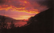 Anchorage Alaska Turnagain Arm Sunset Train Tracks Railroad Vtg Postcard 4A picture