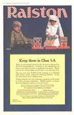 1918 Ralston Cereal Antique Print Ad WW1 Boy Girl Soldier Nurse Toy Train Ration picture