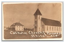 RPPC ~ White Lake SD ~ Catholic Church & Parsonage 1915c South Dakota picture