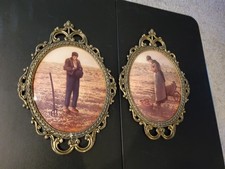 Vintage HOMCO Praying Farmer and Wife - Convex Bubble Glass with Ornate Frame picture