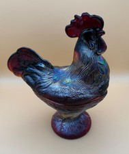 Vintage Red Amberina Carnival Glass Rooster on Nest 9” picture