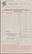 The Hartford Club Member's PAID receipt 7/1 1908 Hartford CT picture