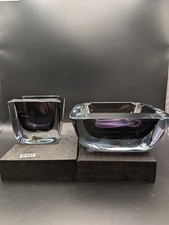 Vintage Strombergshyttan Swedish Art Glass Ashtray & Cigarette Holder Set picture