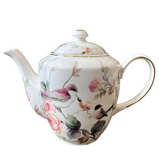 Grace Teaware Fine Porcelain Teapot Very Elegant Floral & Birds 7.5