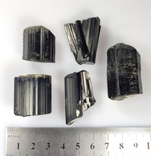 119-gm Natural Black Tourmaline Terminated Crystals (5 Pcs) Lot  from Pakistan. picture