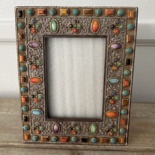 VTG RAJ COLLECTION Multi Stone Picture Frame Southwest Boho Chic Jeweled 3.5x2.5 picture