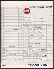 Vintage receipt GULF gas oil Safety Car Chek Service unused new old stock nrmt+ picture