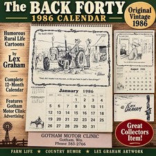 VTG 1986 The Back Forty Calendar Lex Graham Farm Humor Art Advertisement picture
