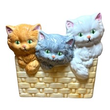 Vintage Kitten Cat Trio Ceramic Vase Planter Napco Orange Gray White Kittens picture