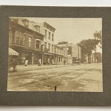Antique Photograph On Board City Street View Buildings Possibly Steubenville OH picture