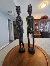 Vintage Hand Carved Wood Kenya African Male Female Statues Couple Figures 14