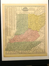 1862 Antique Map Ohio Indiana Kentucky Tennessee Hand Colored Smith Geography picture