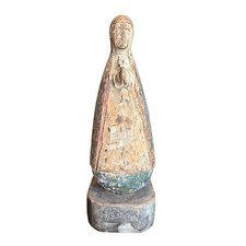 Antique Hand Carved Wooden Santo Virgin Mary Polychrome Folk Art Statue picture