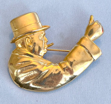 Rare Large 1960 Gold Plated Handmade Winston Churchill Pin by Polcini WWII picture