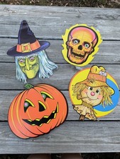 Vintage Beistle Halloween Die Cut Lot Witch Skull Pumpkin Scarecrow 1970s picture