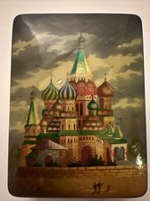 Russian Hand Painted Lacquer Box Old Moscow Red Square St. Basil's Cathedral picture