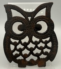 Vintage Rustic Owl Trivet Cast Iron Metal Kitchen Coaster Pot Rest  picture