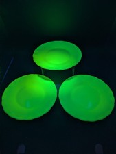 Vtg Macbeth Evans Chinex Classic Uranium Glass Bread Plates, Set of 3, UV Glow  picture