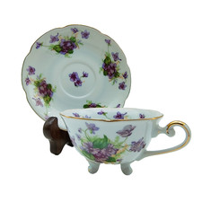 Vintage 1952 Lefton Elegant Violet Footed Teacup & Saucer Floral Hand Painted picture