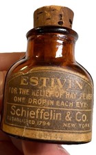 Antique ESTIVIN Eye Wash Bottle Schieffelin New York NY NYC Original Cork Label picture