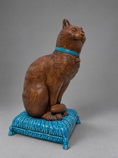 Italian C.B. Bassano Terracotta Majolica Cat on Cushion, Circa 1960s picture