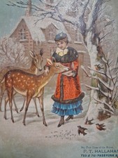 1870s-80s PT HALLAHAN Philadelphia Pa DEER fawn GIRL Victorian print 6x8 picture