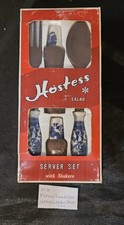 Vintage Materia Blue Willow Hostess Wooden Server Set With Shakers in box picture