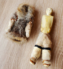 Vintage Carved caribou antler indigenous doll with fur outfit picture