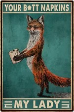 Funny Fox Bathroom Wall Art Tin Metal Signs Home Décor 8x12 Retro Medieval Theme picture