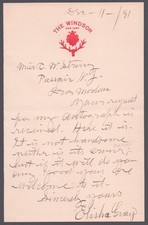 ELISHA GRAY - AUTOGRAPH LETTER SIGNED 12/11/1891 picture