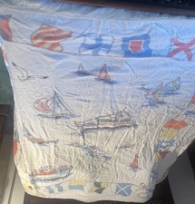 VTG 1950s Nautical Sailing/Flags 72”x76” Soft Blanket reversible Poly White/mult picture
