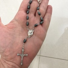 Auto Car Rearview Mirror Rosary Hematite Beads Jerusalem Holy Soil Medal & Cross picture