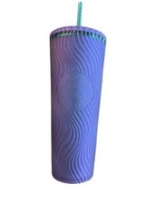 Starbucks Purple Wavy Tumbler w/ Teal Sraw Mermaid 24oz Limited Edition New picture