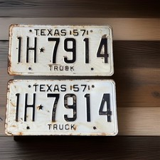 1957 Texas Vintage License Plate Pair Truck 1H*7914 picture